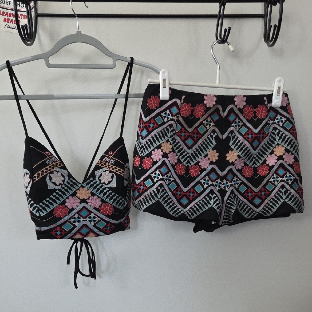 Lulu's Black Rhythm is Gonna Get You Embroidered Top and short set